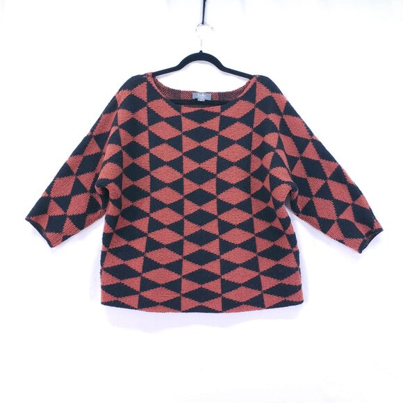 Belle by belldini Orange n Black Diamond Pattern Goth Punk Knit Sweater Size XL - Picture 1 of 16